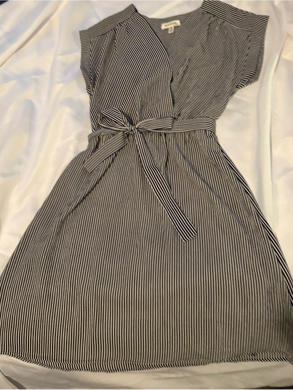 Striped Wrap-Front Women’s Dress - navy & White